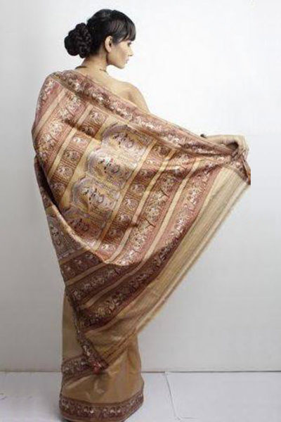 beige Baluchari silk saree - back