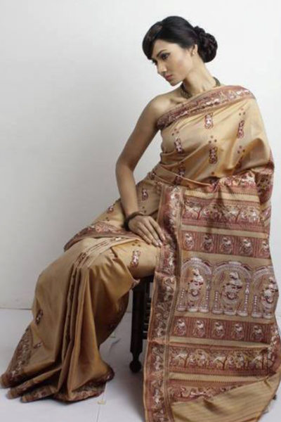 beige Baluchari silk saree - side view
