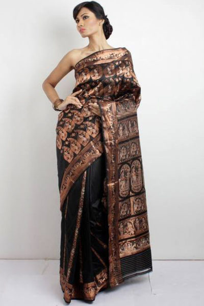 Traditional black-copper Swarnachari silk saree