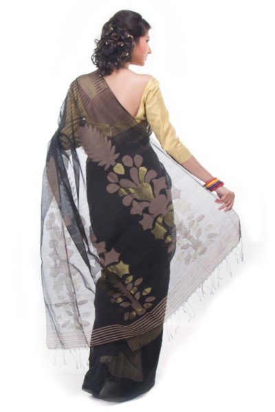 black and gold designer saree - back view