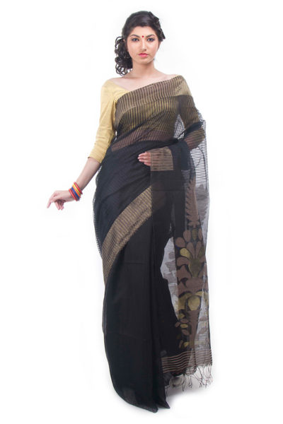 black and gold designer saree - front view