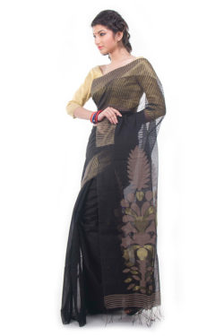 black and gold designer saree - side view