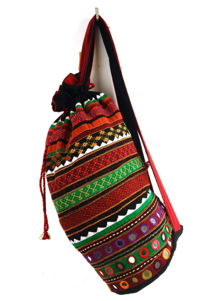 black Gujarati embroidery backpack - side view