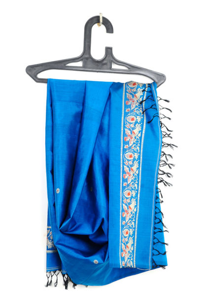 blue baluchari silk stole - 1