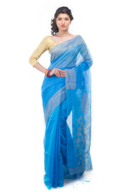 blue designer saree - front view