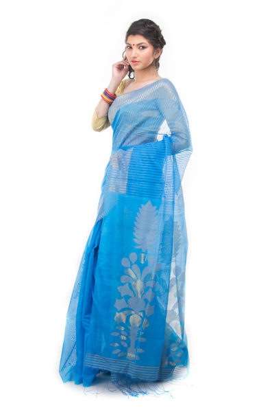 blue designer saree - side view