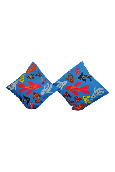 blue kantha stitch applique cotton cushion cover