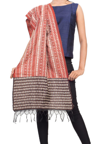 brown-black Kantha Stitch silk scarf - 1