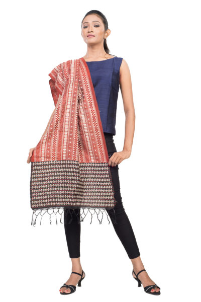 brown-black Kantha Stitch silk scarf