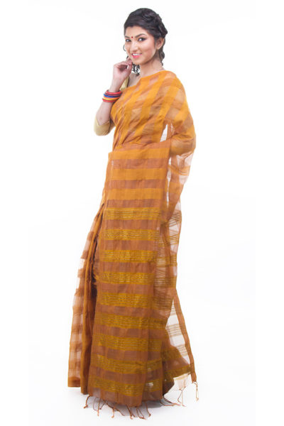 brown mustard easy wear saree - side view