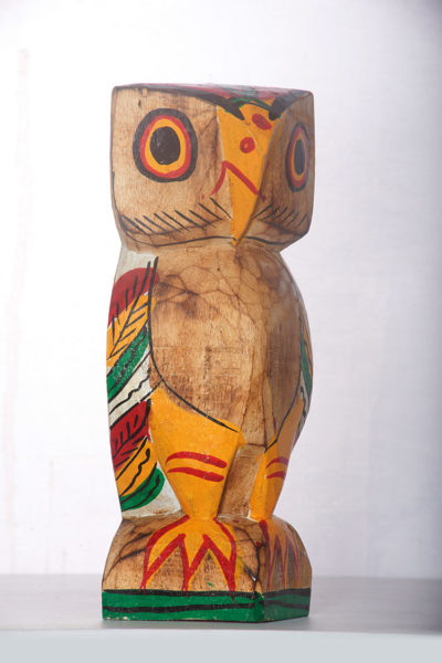 brown wooden Katwa owl - side view