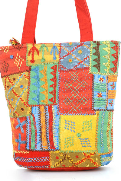 colorful Gujarati patchwork handbag - close-up