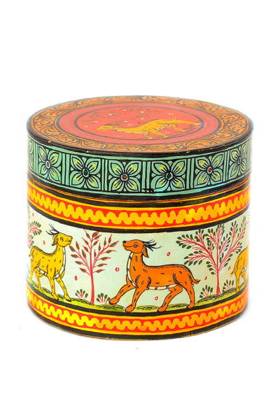 deer motif Papier Mache Madhubani jewelry box - 1