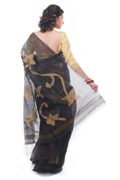 designer saree black and gold - back view