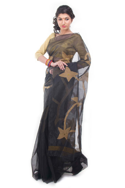 designer saree black and gold - side view