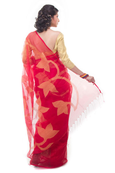 designer saree red and gold - back view