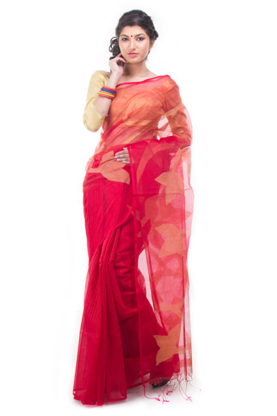 designer saree red and gold - front view
