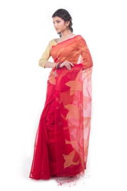 designer saree red and gold - side view