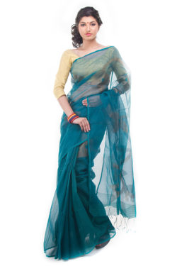 designer saree sea green and gold - front view