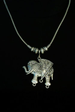 Elephant gunmetal pendant white gunmetal necklace