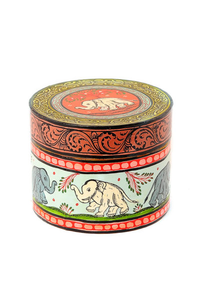 elephant motif Papier Mache Madhubani jewelry box - 1