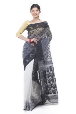 exclusive black-white half-half dhakai jamdani saree from Bangladesh