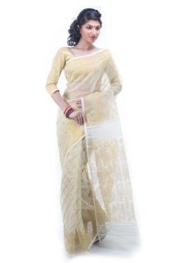 exclusive off white-gold dhakai jamdani muslin saree from Bangladesh