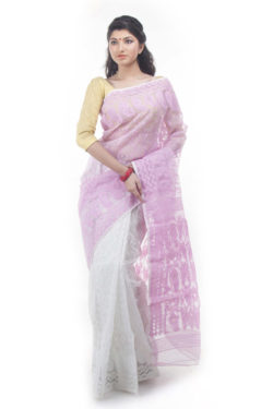 exclusive pink-white half-half dhakai jamdani saree from Bangladesh