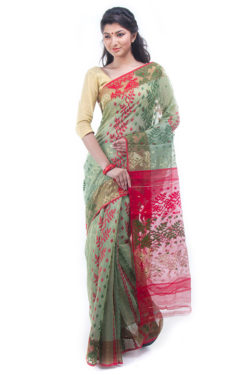exclusive pista green dhakai jamdani muslin saree from Bangladesh