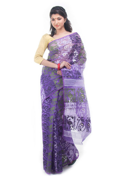 exclusive violet dhakai jamdani saree from Bangladesh