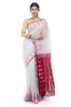 exclusive white-red dhakai jamdani saree from Bangladesh