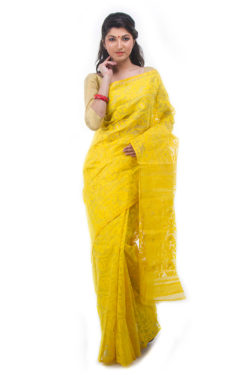 exclusive yellow dhakai jamdani saree from Bangladesh