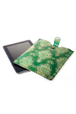Green leather iPad sleeve from Shantiniketan