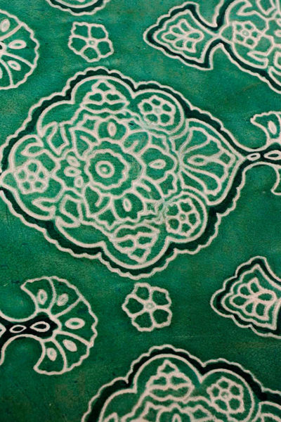Green leather iPad sleeve from Shantiniketan - close-up