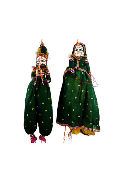 green Rajasthani puppet pair
