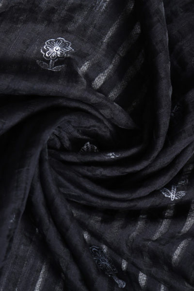 hand painted bird motif black cotton silk Madhubani stole - 2
