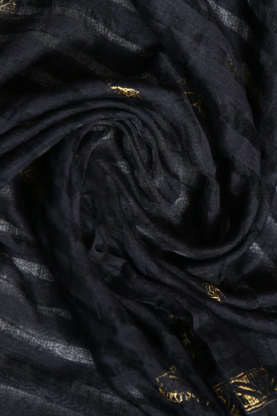 hand painted fish motif black cotton silk Madhubani stole - 2