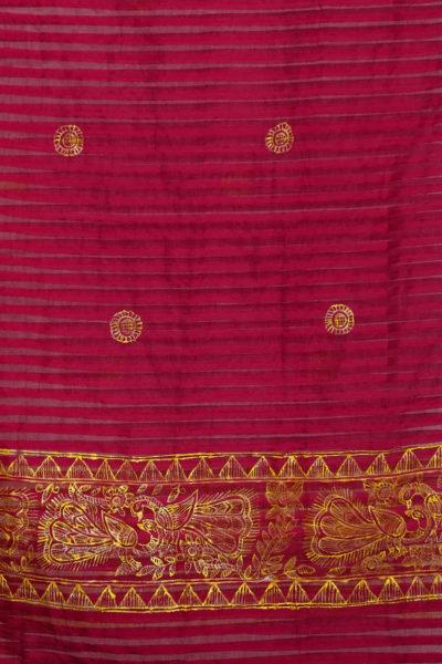 hand painted magenta cotton silk Madhubani stole - 1