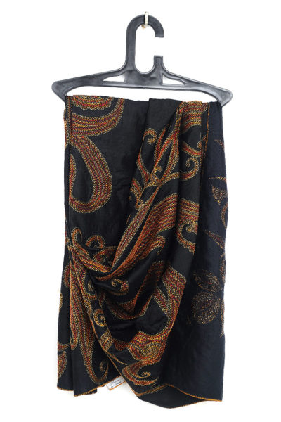 Jamawar style black Kantha stitch silk shawl - 1