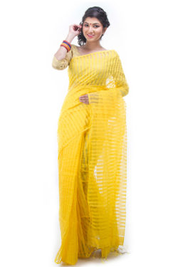 lemon yellow easy wear saree - front view