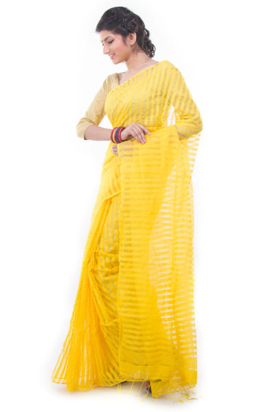 lemon yellow easy wear saree - side view