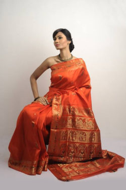 Traditional Light Orange Baluchari Silk Saree
