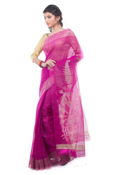 magenta designer saree - side view