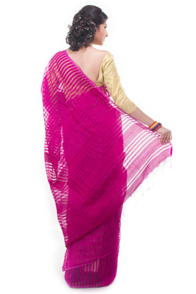 magenta easy wear saree - back view