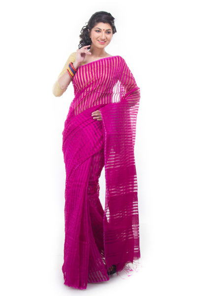 magenta easy wear saree - front view