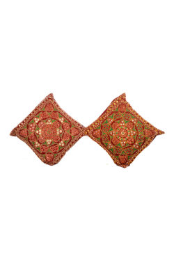 maroon Gujarati embroidery cotton cushion cover