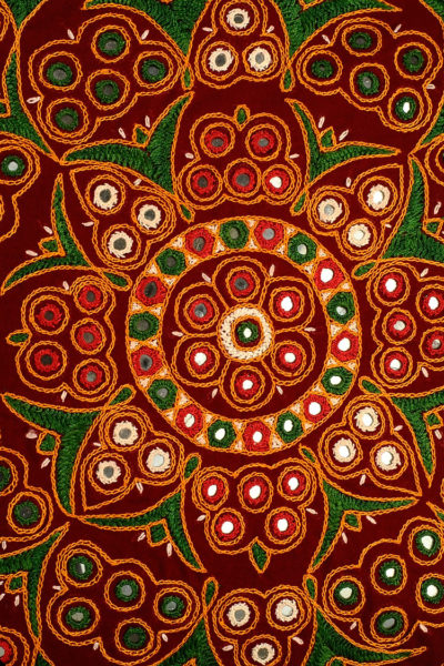 maroon Gujarati embroidery cotton cushion cover - close up