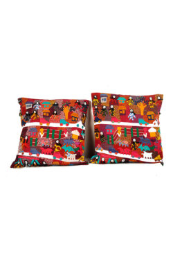 maroon patchwork embroidery cotton cushion cover set