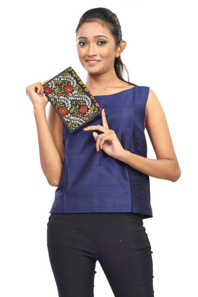 multicolor kantha stitch clutch bag - close up