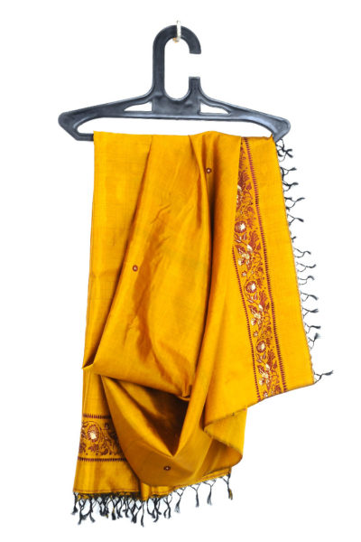 mustard yellow baluchari silk stole - 1
